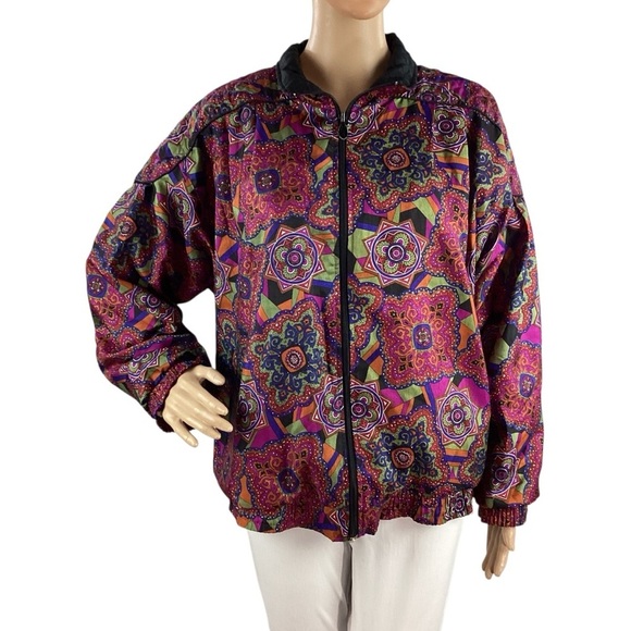 Vintage Lavon Windbreaker Jacket Abstract Print 80s 90s Style Medium - Picture 1 of 6